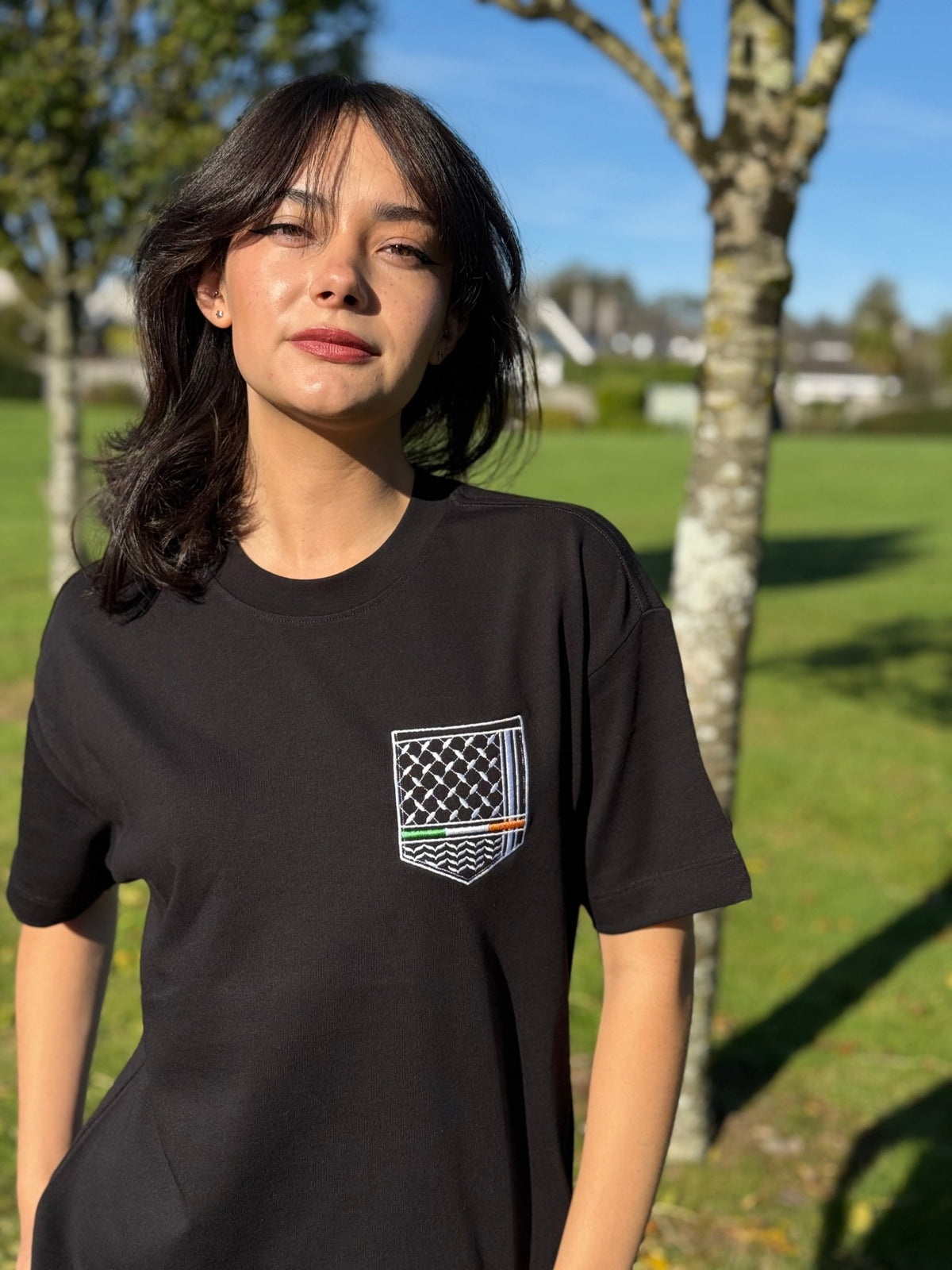 Keffiyeh & The Irish Tricolour Embroidered T‑Shirt – Premium Heavyweight Organic Cotton, Boxy Oversized Fit (Unisex) - Izz Cafe