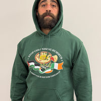 "Stop Colonising Hummus" Hoodie | Heritage Not For Takeaway | Green & Gray