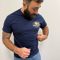 "Stop Colonising Hummus" T-Shirt | Heritage Not For Takeaway | Navy & Gray