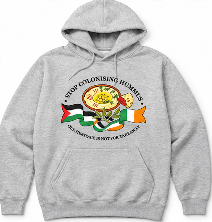 "Stop Colonising Hummus" Hoodie | Heritage Not For Takeaway | Green & Gray