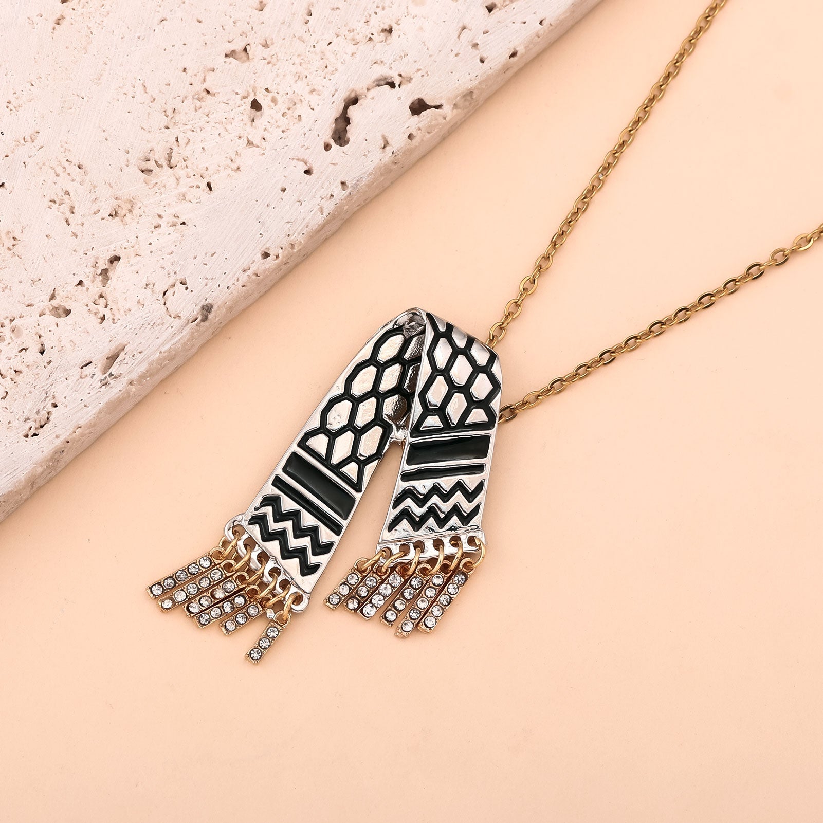 Elegant Stainless Steel Necklace with Folded Keffiyeh Scarf Pendant - Izz Cafe