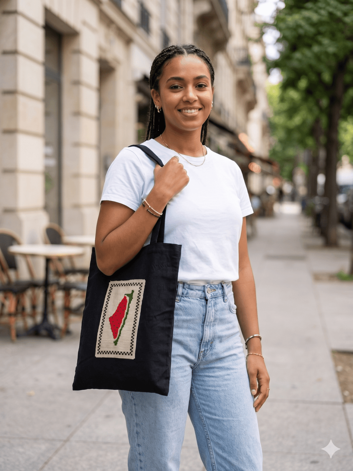 Handcrafted Palestine Map Cross-Stitch Tote Bag - Izz Cafe