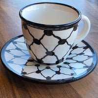 Handcrafted Palestinian Ceramic Espresso Cup & Saucer – Keffiyeh Pattern - Izz Cafe