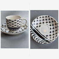 Izz Cafe Exclusive: Palestinian Keffiyeh Ceramic Izzpresso Cup & Saucer Set (100ml) - Izz Cafe