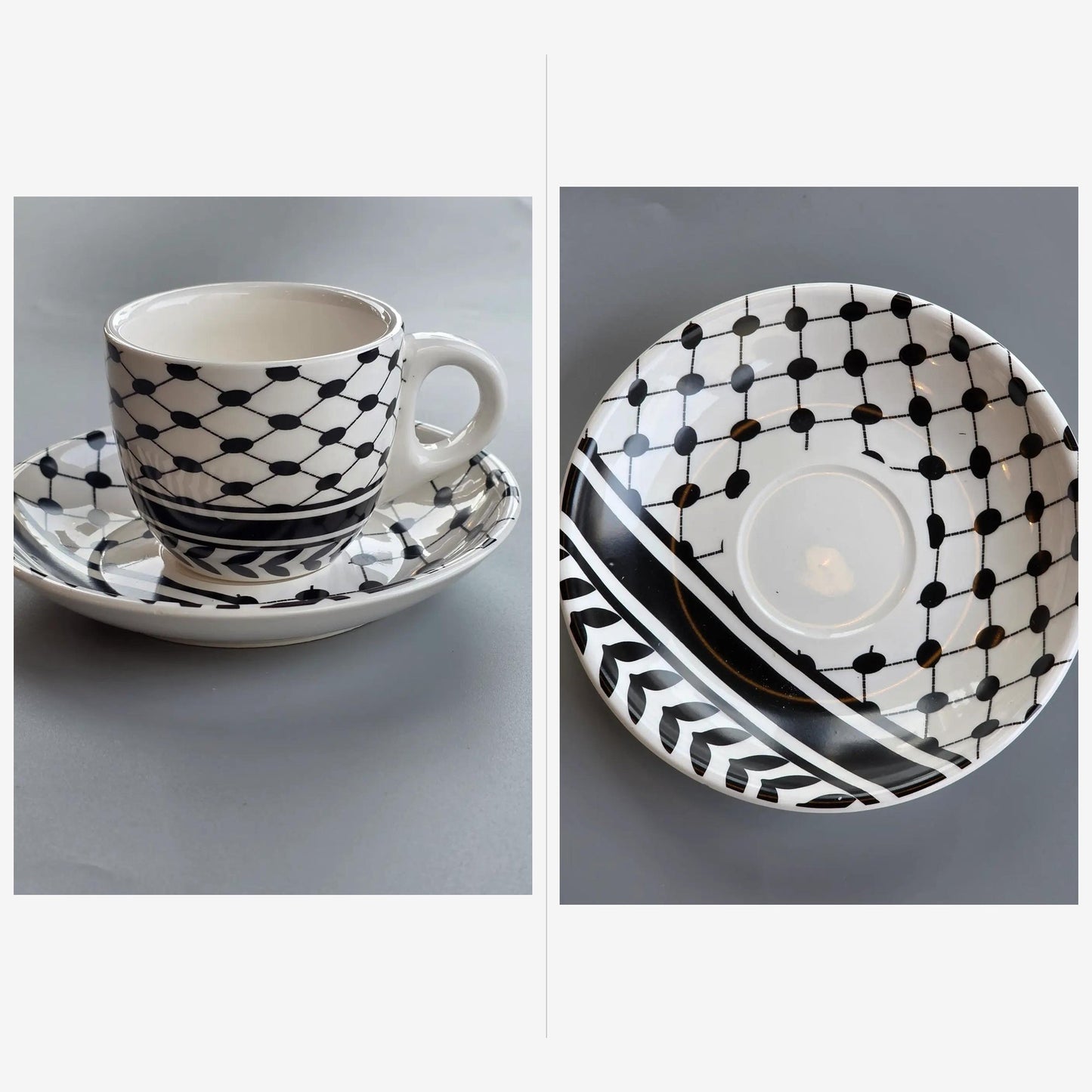 Izz Cafe Exclusive: Palestinian Keffiyeh Ceramic Izzpresso Cup & Saucer Set (100ml) - Izz Cafe