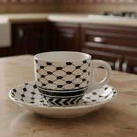 Izz Cafe Exclusive: Palestinian Keffiyeh Ceramic Izzpresso Cup & Saucer Set (100ml) - Izz Cafe
