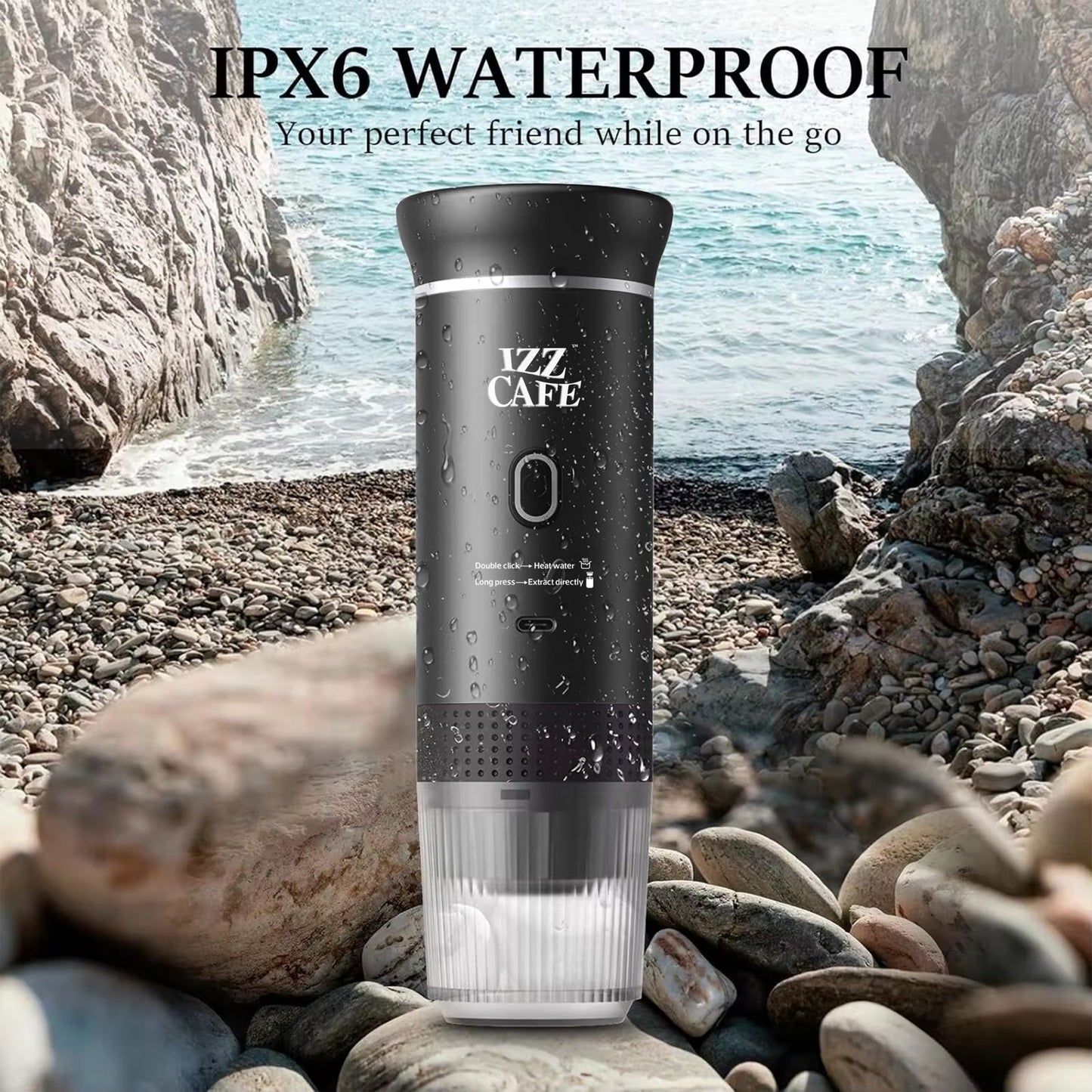 Izz Café Izzpresso Maker | Portable 20 - Bar Espresso Machine – Waterproof, Fast Heating, & Works with Cold/Hot Water – Perfect for Travel, Camping, & Daily Use - Izz Cafe