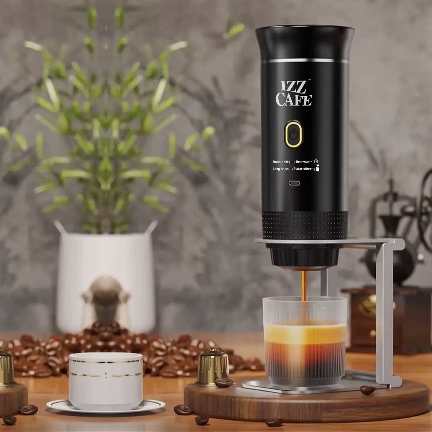Izz Café Izzpresso Maker | Portable 20 - Bar Espresso Machine – Waterproof, Fast Heating, & Works with Cold/Hot Water – Perfect for Travel, Camping, & Daily Use - Izz Cafe