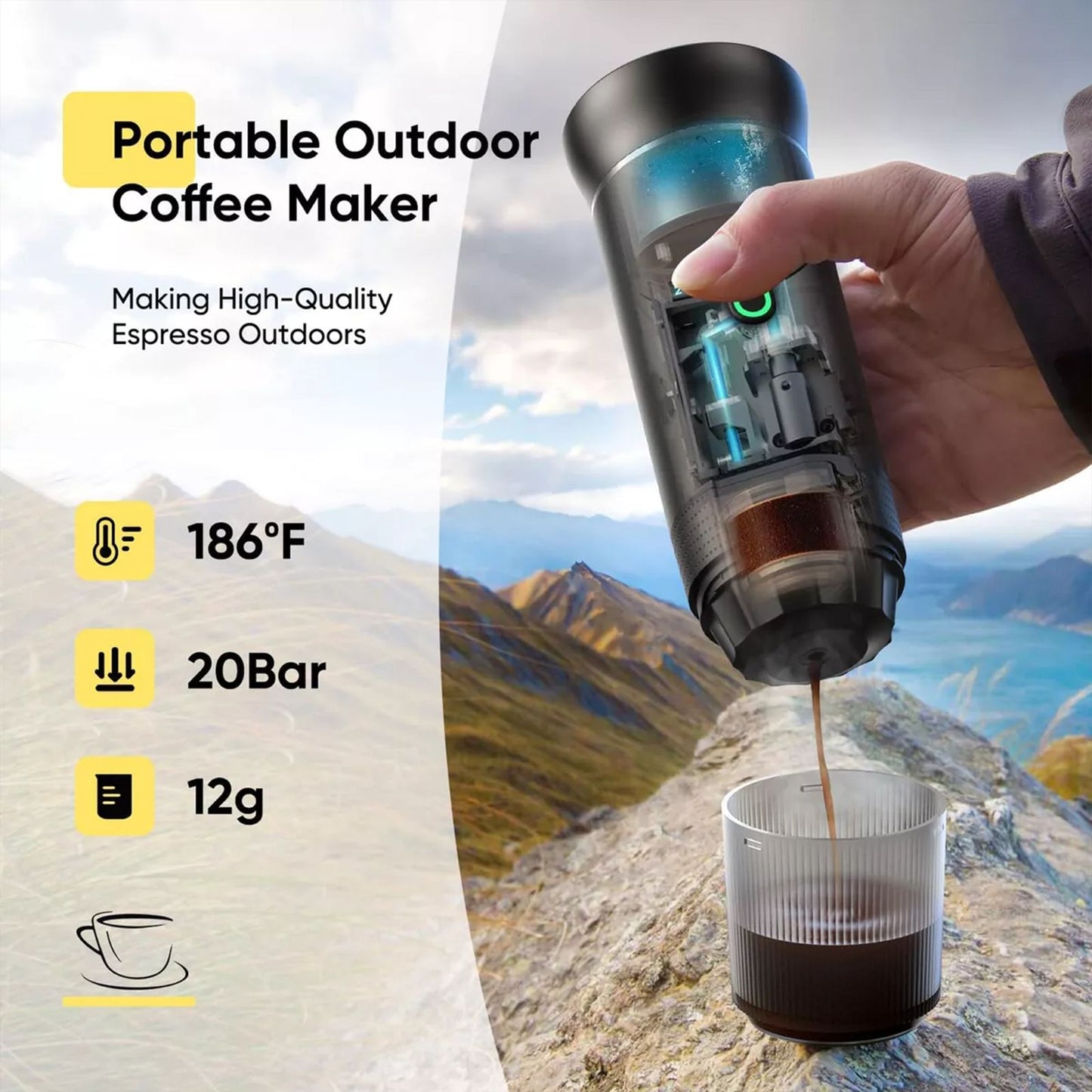 Izz Café Izzpresso Maker | Portable 20 - Bar Espresso Machine – Waterproof, Fast Heating, & Works with Cold/Hot Water – Perfect for Travel, Camping, & Daily Use - Izz Cafe