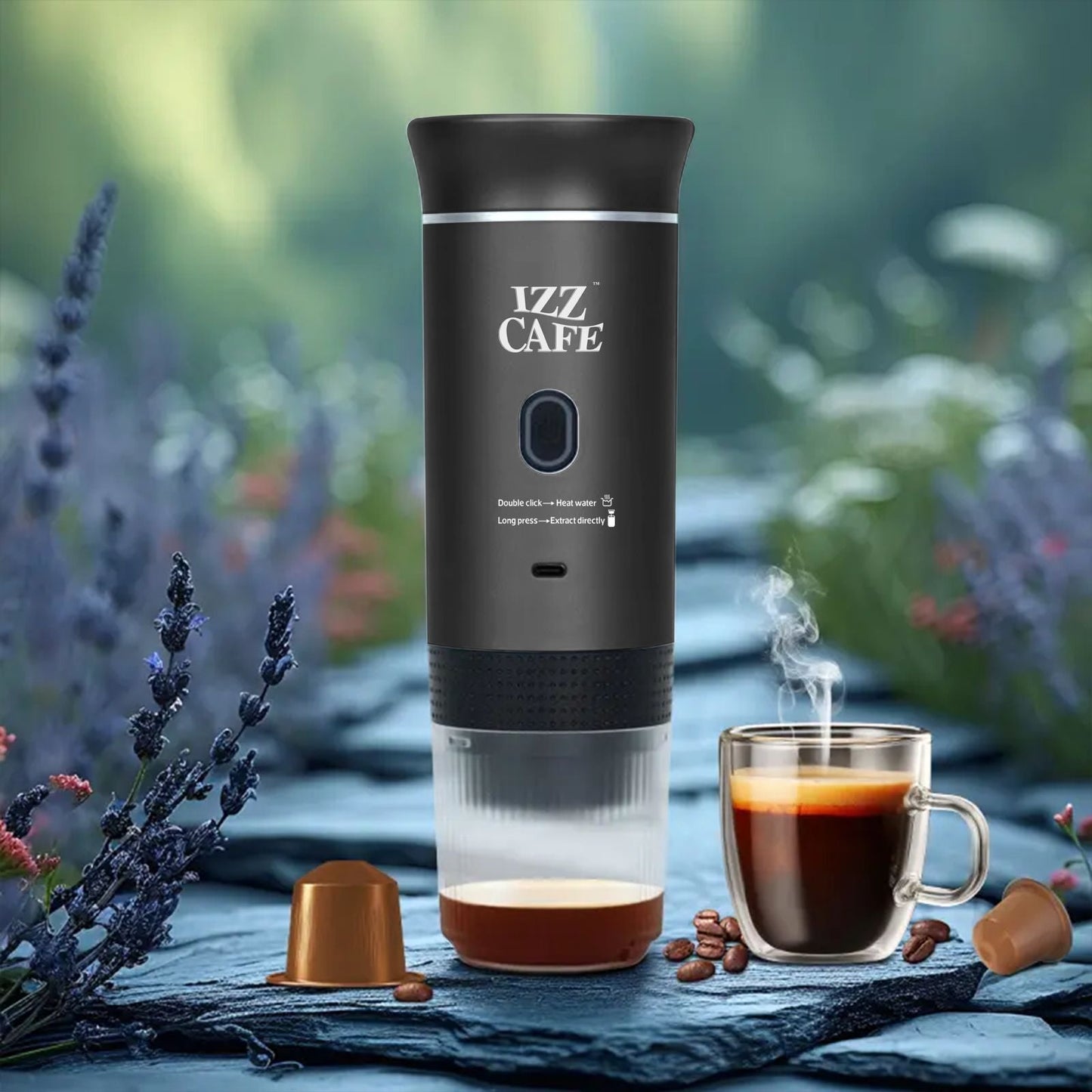 Izz Café Izzpresso Maker | Portable 20 - Bar Espresso Machine – Waterproof, Fast Heating, & Works with Cold/Hot Water – Perfect for Travel, Camping, & Daily Use - Izz Cafe