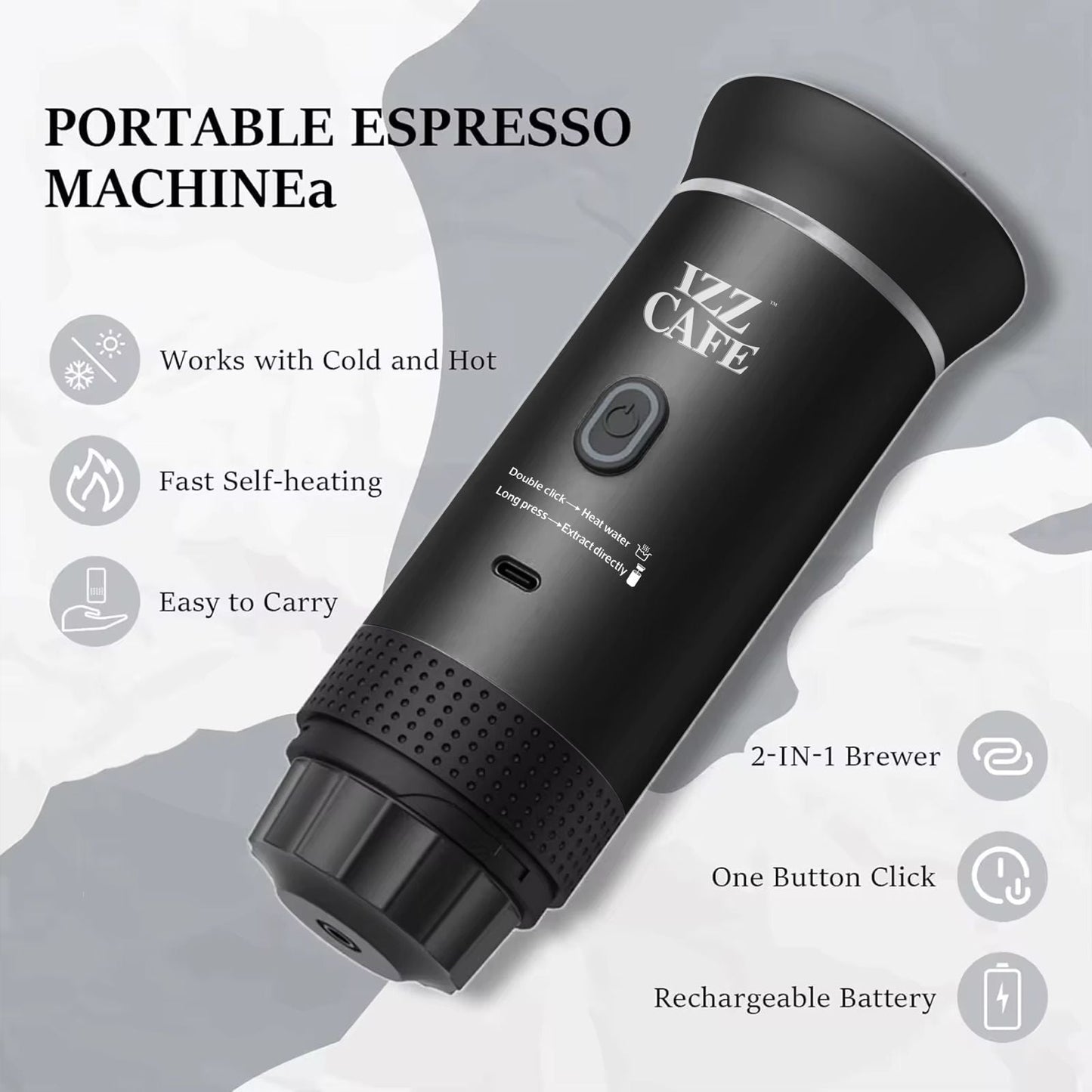 Izz Café Izzpresso Maker | Portable 20 - Bar Espresso Machine – Waterproof, Fast Heating, & Works with Cold/Hot Water – Perfect for Travel, Camping, & Daily Use - Izz Cafe