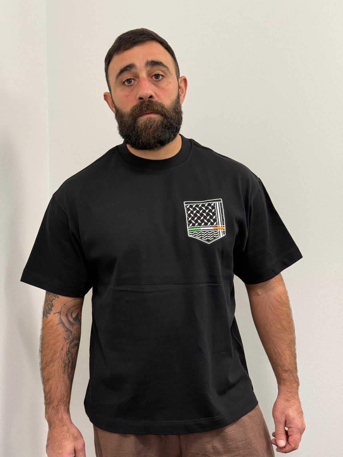 Keffiyeh & The Irish Tricolour Embroidered T‑Shirt – Premium Heavyweight Organic Cotton, Boxy Oversized Fit (Unisex) - Izz Cafe