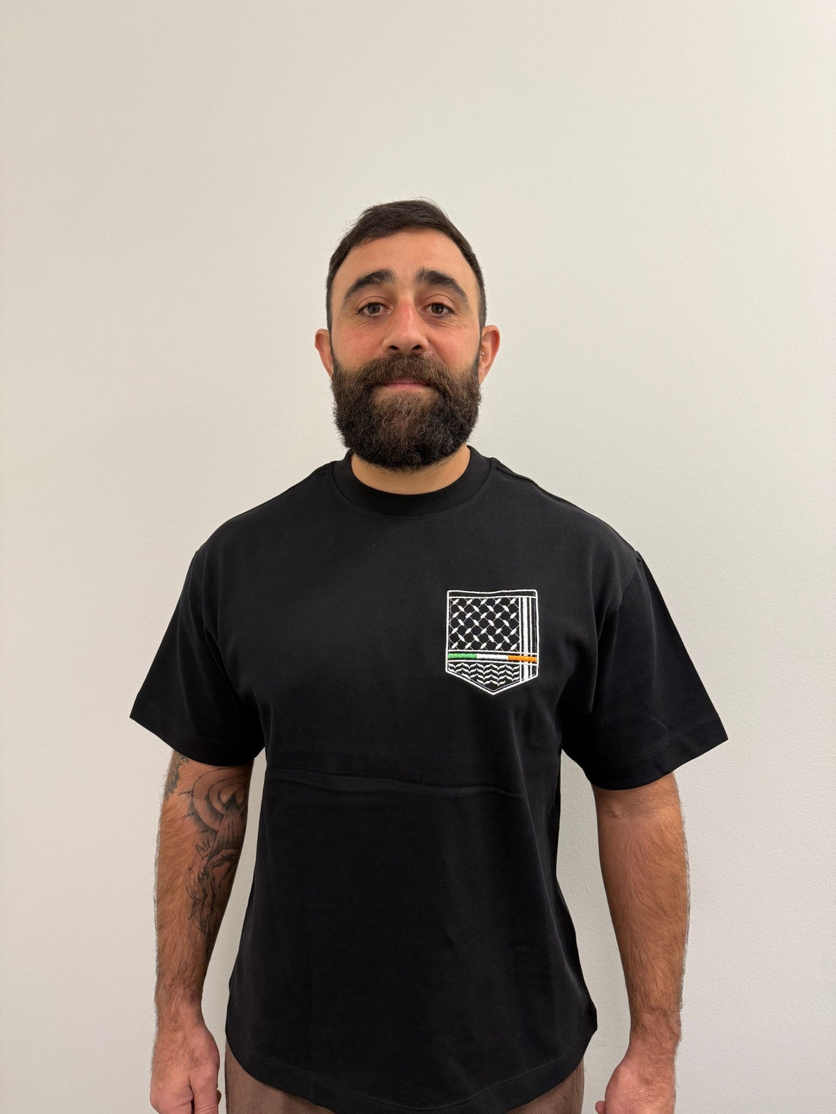 Keffiyeh & The Irish Tricolour Embroidered T‑Shirt – Premium Heavyweight Organic Cotton, Boxy Oversized Fit (Unisex) - Izz Cafe