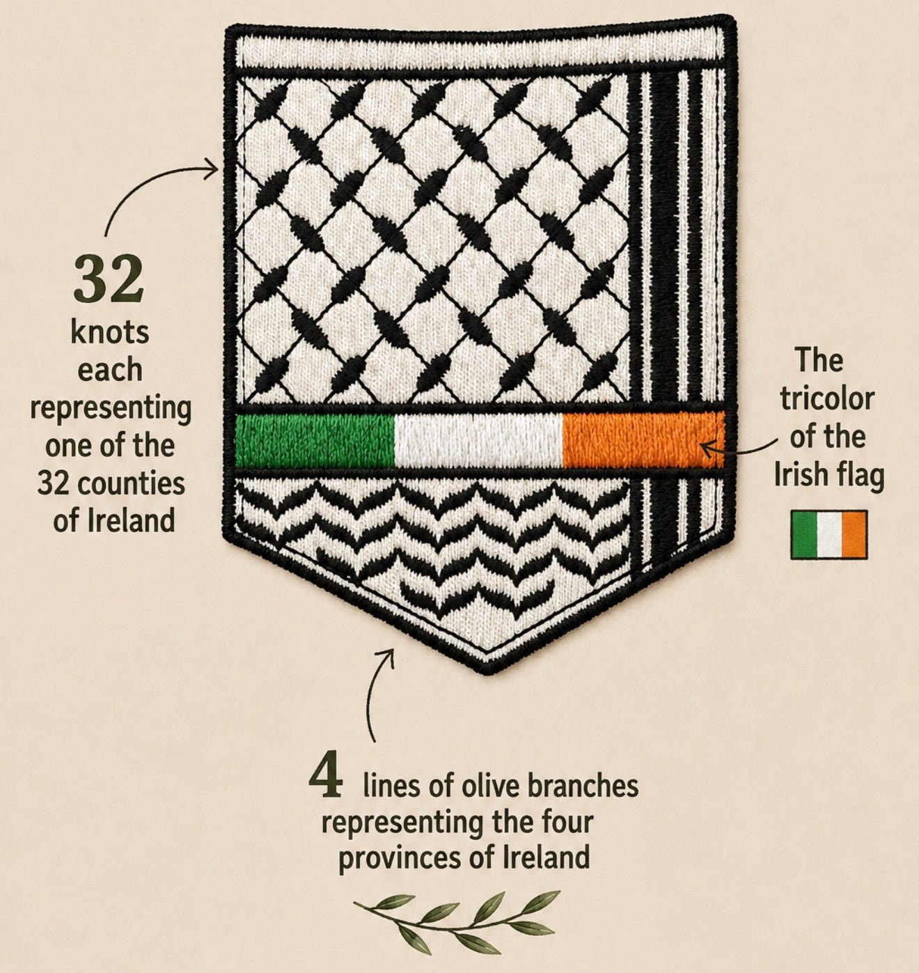 Keffiyeh & The Irish Tricolour Embroidered T‑Shirt – Premium Heavyweight Organic Cotton, Boxy Oversized Fit (Unisex) - Izz Cafe