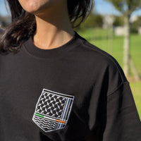 Keffiyeh & The Irish Tricolour Embroidered T‑Shirt – Premium Heavyweight Organic Cotton, Boxy Oversized Fit (Unisex) - Izz Cafe
