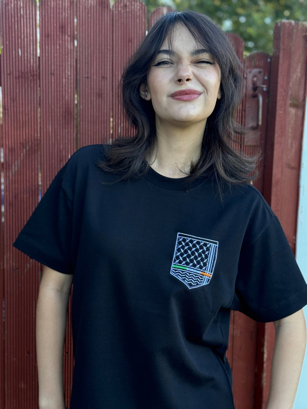 Keffiyeh & The Irish Tricolour Embroidered T‑Shirt – Premium Heavyweight Organic Cotton, Boxy Oversized Fit (Unisex) - Izz Cafe