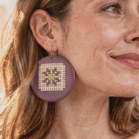 Sabaya Handmade Wooden Cross-Stitch Earrings – Palestinian Tatreez