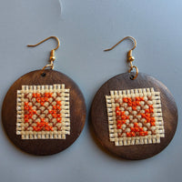 Sabaya Handmade Wooden Cross-Stitch Earrings – Palestinian Tatreez - Izz Cafe