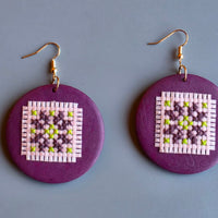 Sabaya Handmade Wooden Cross-Stitch Earrings – Palestinian Tatreez - Izz Cafe