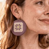 Sabaya Handmade Wooden Cross-Stitch Earrings – Palestinian Tatreez - Izz Cafe