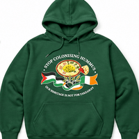 "Stop Colonising Hummus" Hoodie | Heritage Not For Takeaway | Green & Gray - Izz Cafe