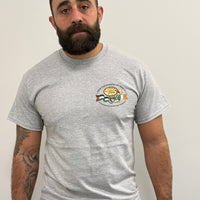 "Stop Colonising Hummus" T-Shirt | Heritage Not For Takeaway | Navy & Gray - Izz Cafe