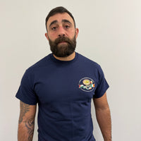 "Stop Colonising Hummus" T-Shirt | Heritage Not For Takeaway | Navy & Gray - Izz Cafe