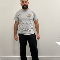 "Stop Colonising Hummus" T-Shirt | Heritage Not For Takeaway | Navy & Gray - Izz Cafe