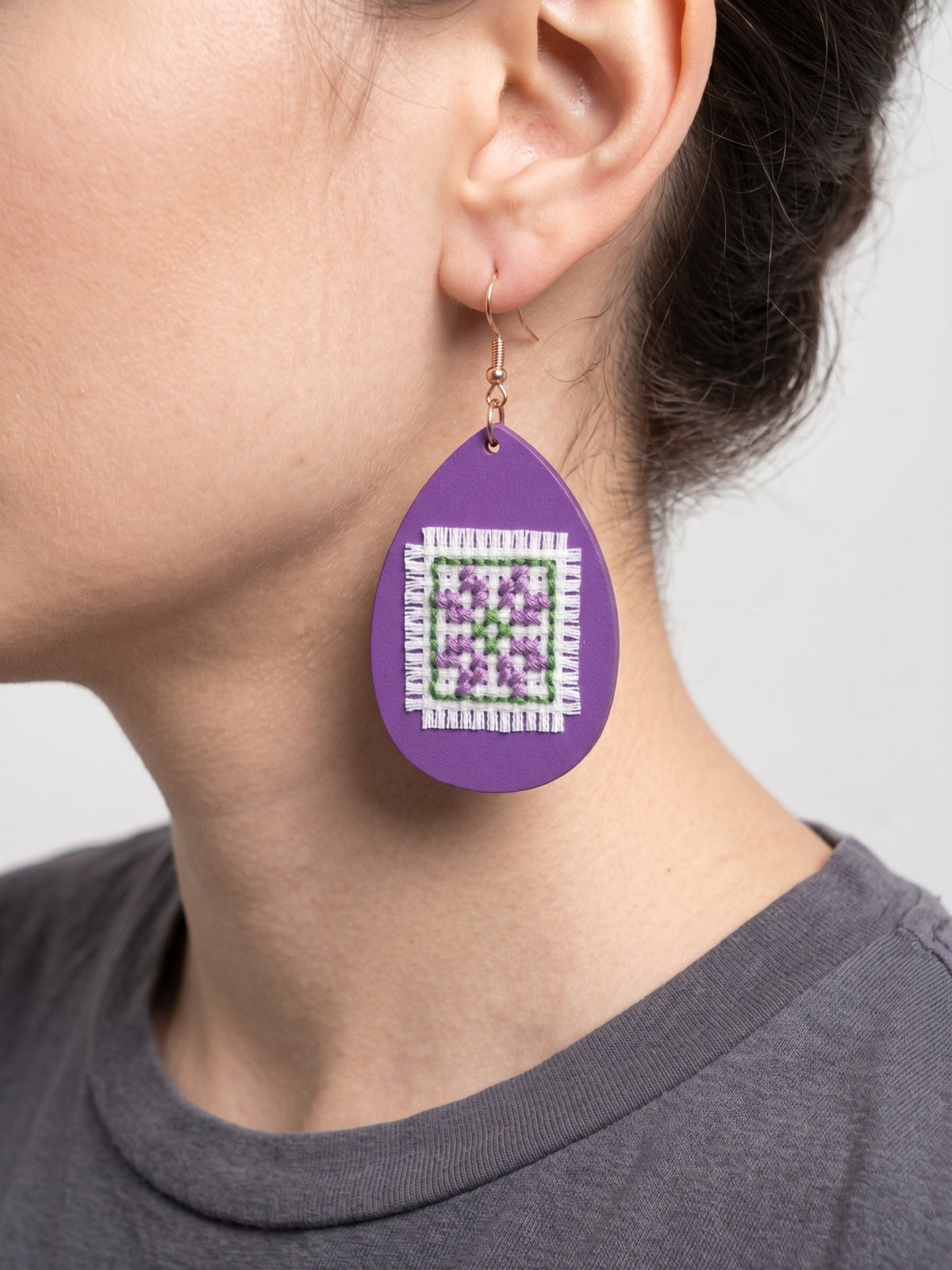 Wooden Cross-Stitch Earrings - Izz Cafe