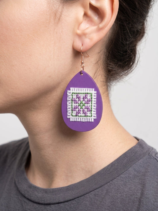 Wooden Cross-Stitch Earrings - Izz Cafe