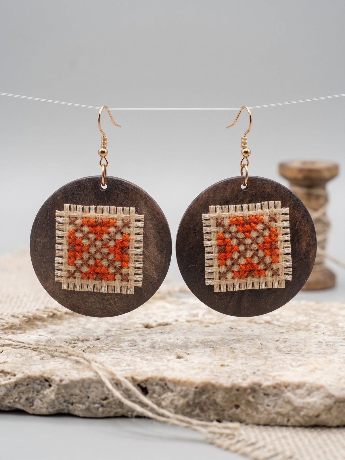 Wooden Cross-Stitch Earrings - Izz Cafe