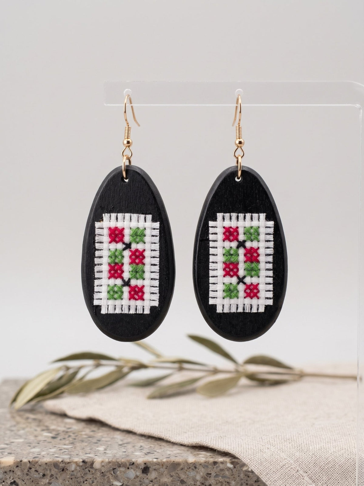 Wooden Cross-Stitch Earrings - Izz Cafe