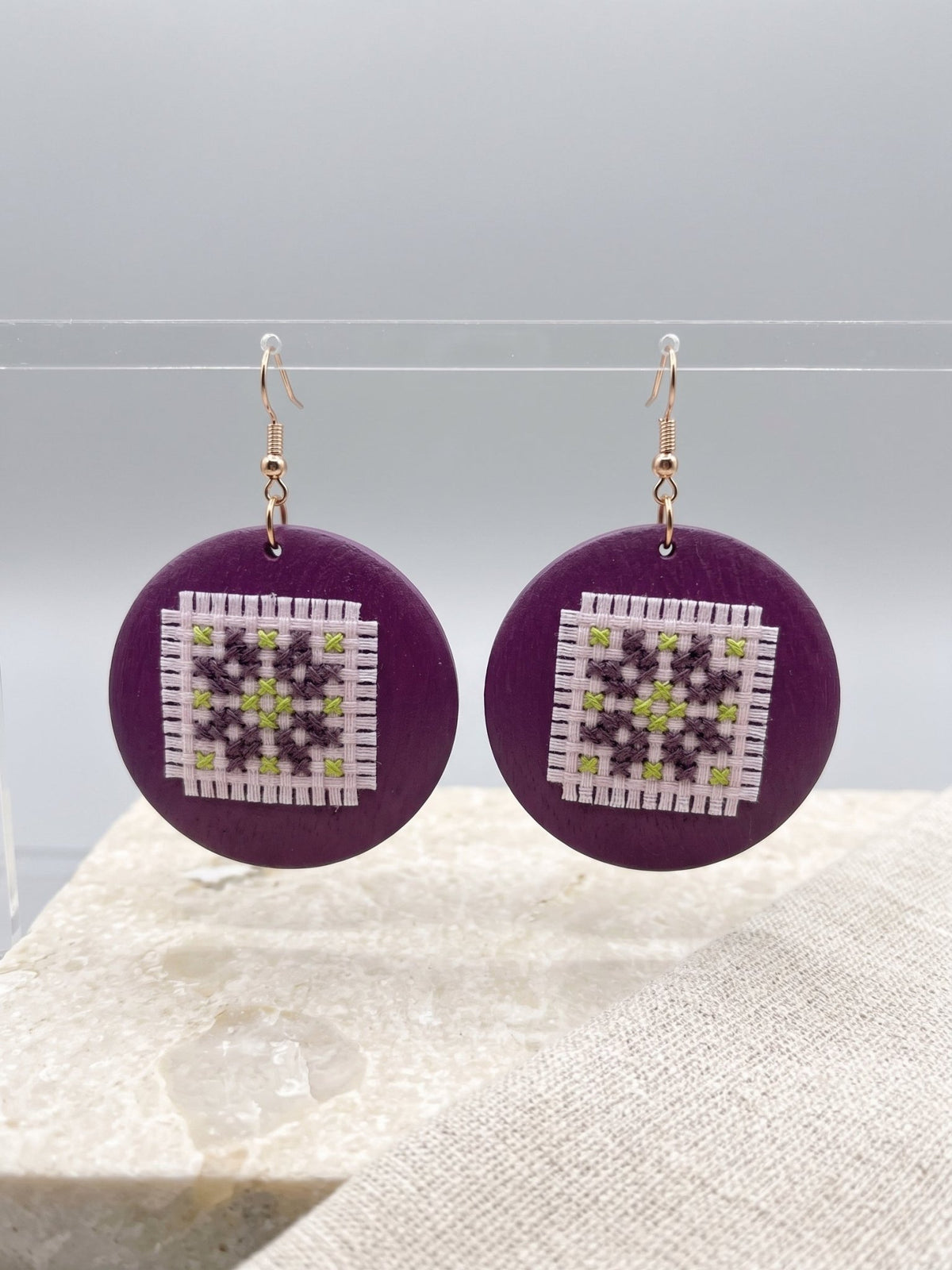 Wooden Cross-Stitch Earrings - Izz Cafe
