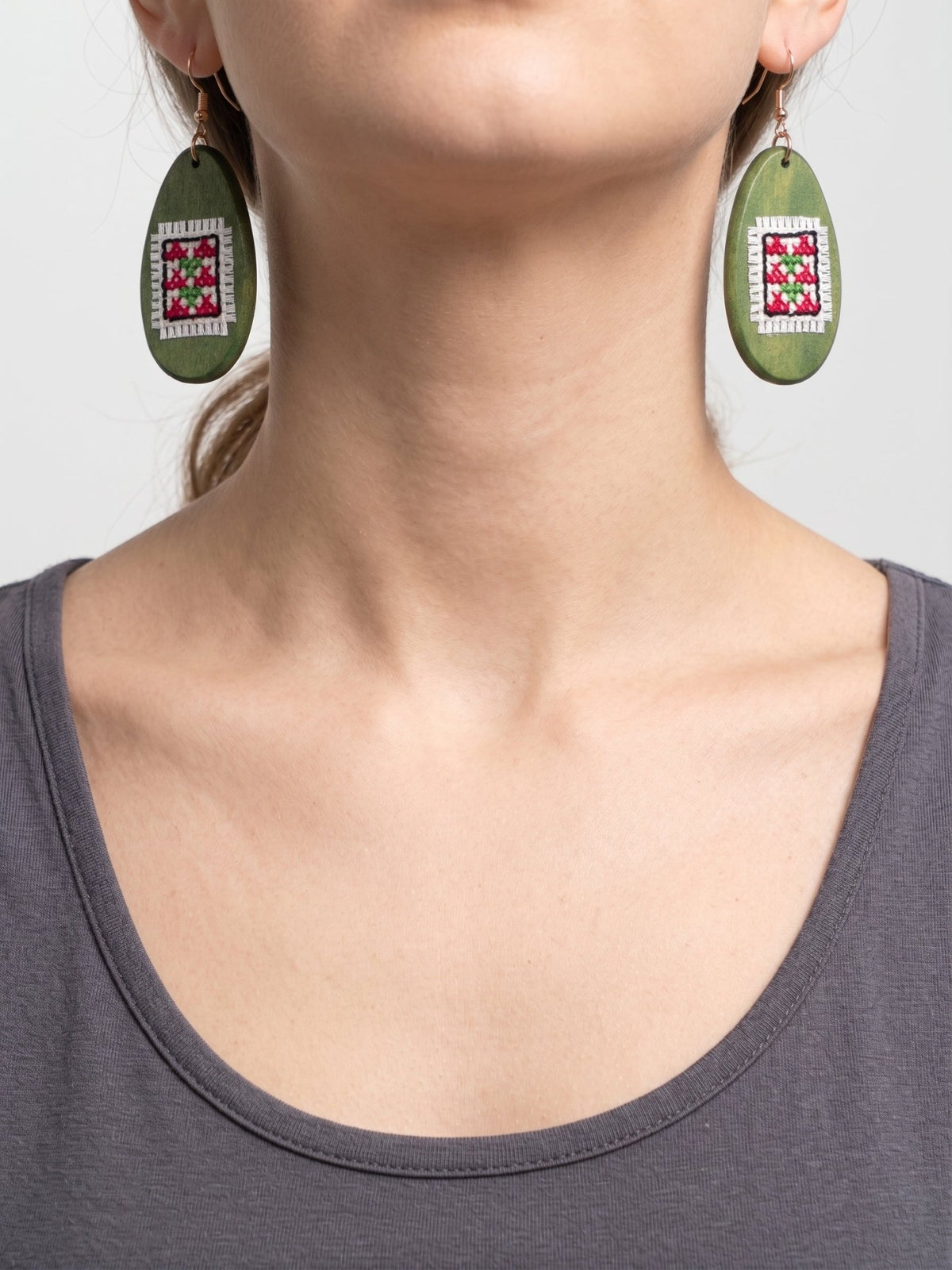 Wooden Cross-Stitch Earrings - Izz Cafe