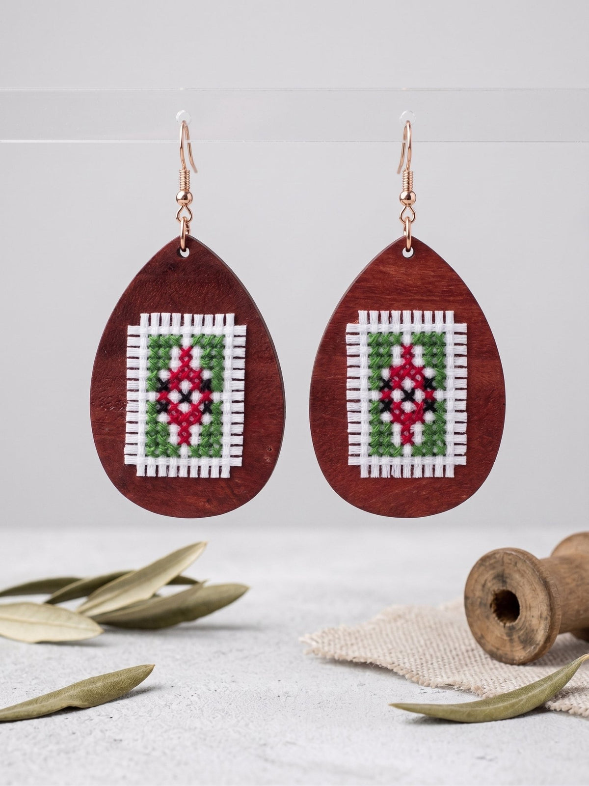 Wooden Cross-Stitch Earrings - Izz Cafe