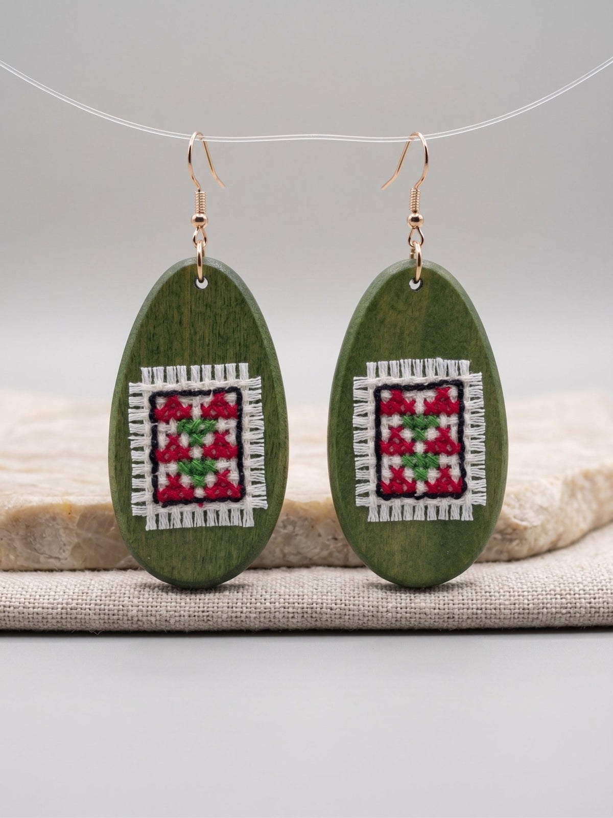 Wooden Cross-Stitch Earrings - Izz Cafe