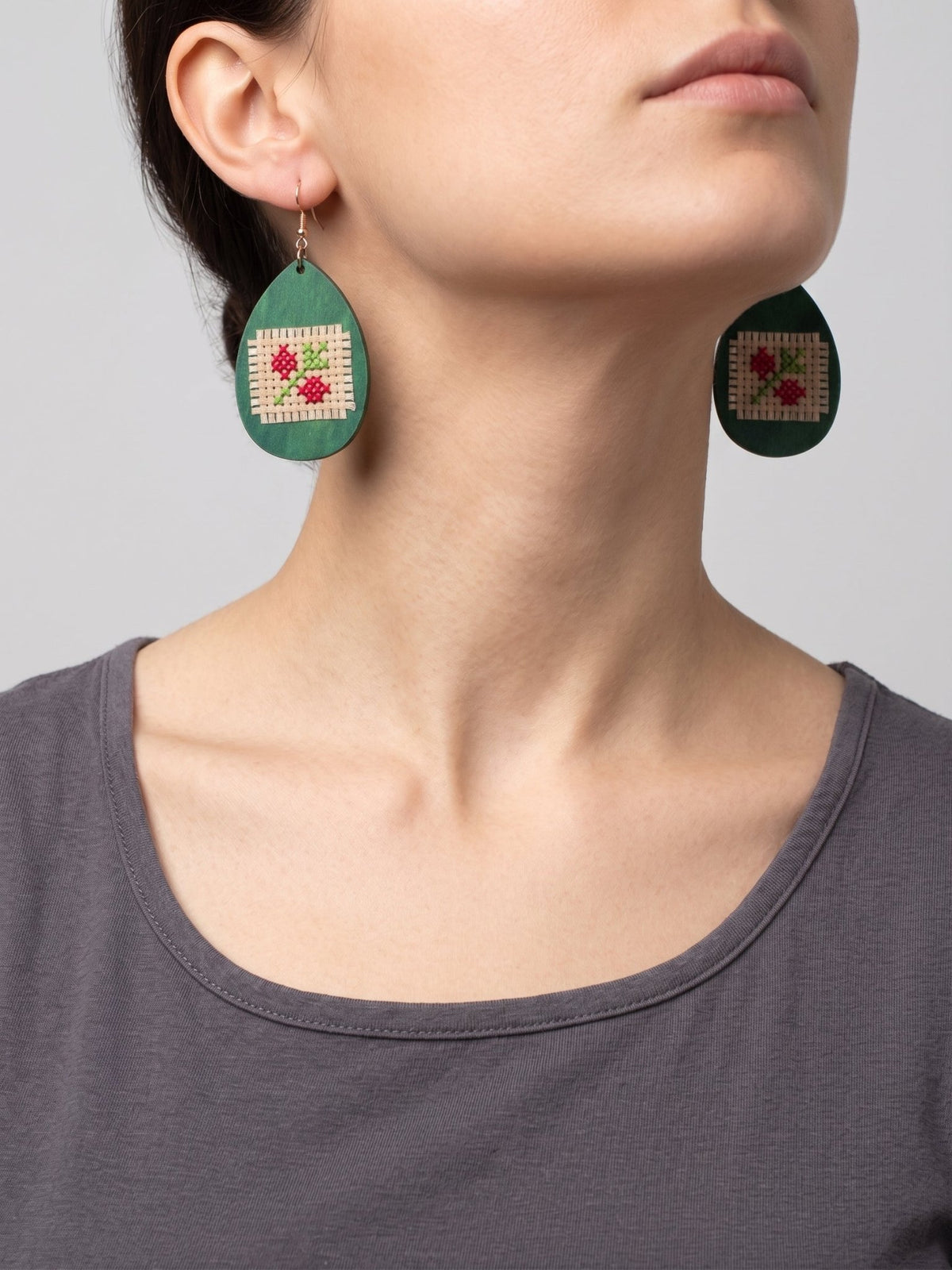 Wooden Cross-Stitch Earrings - Izz Cafe