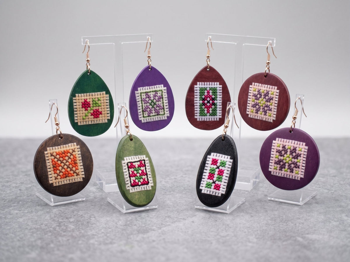 Wooden Cross-Stitch Earrings - Izz Cafe