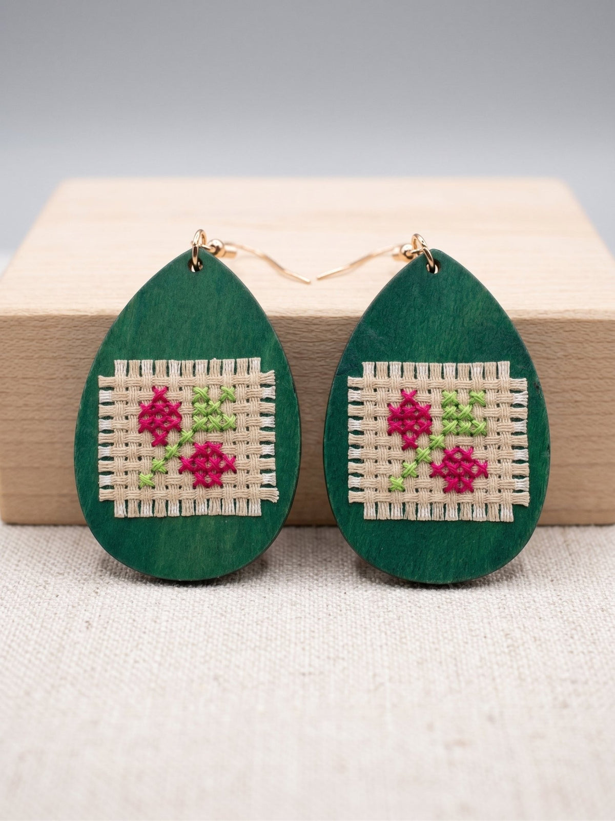 Wooden Cross-Stitch Earrings - Izz Cafe