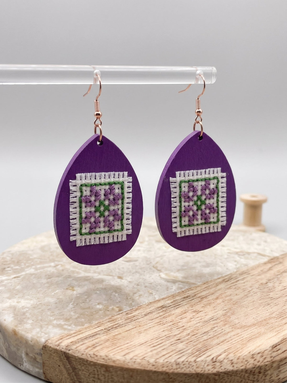 Wooden Cross-Stitch Earrings - Izz Cafe