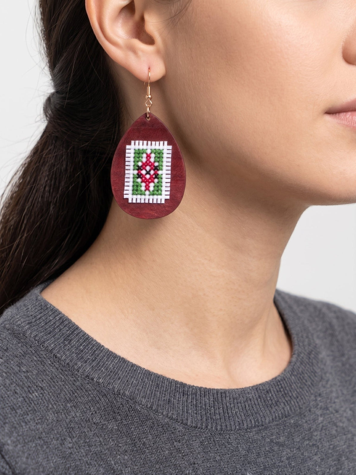 Wooden Cross-Stitch Earrings - Izz Cafe