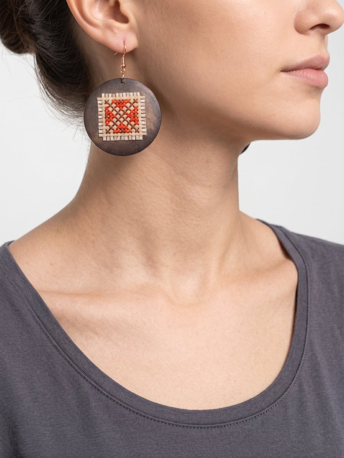 Wooden Cross-Stitch Earrings - Izz Cafe