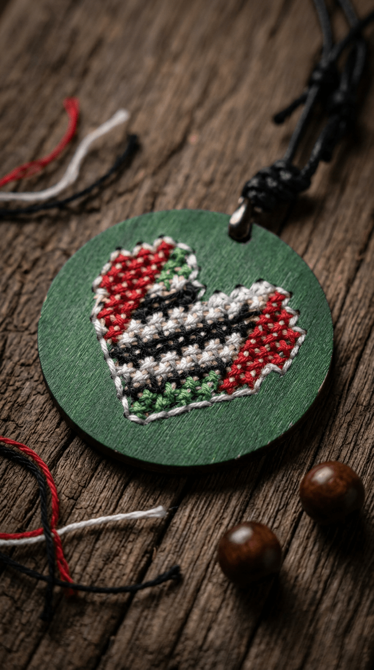 Wooden Cross-Stitch Necklace - Izz Cafe