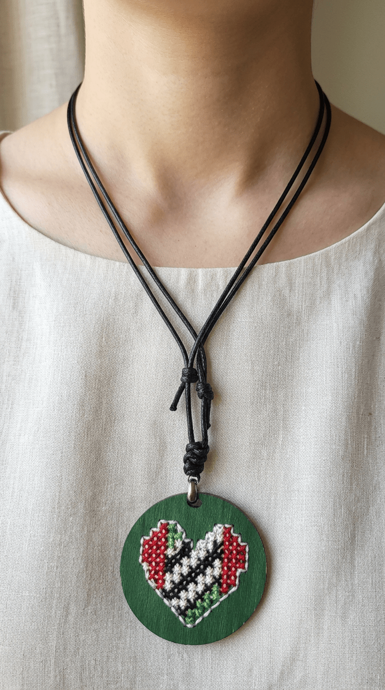 Wooden Cross-Stitch Necklace - Izz Cafe