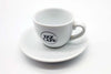 Izz Cafe coffee cup with a saucer